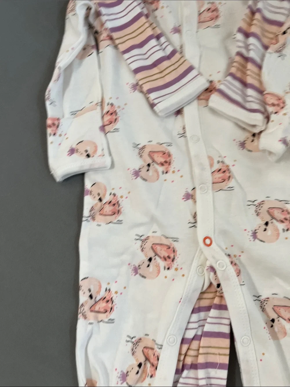 Rosie Pope Cream Footie with Pink Floral Print & Lavender Stripes